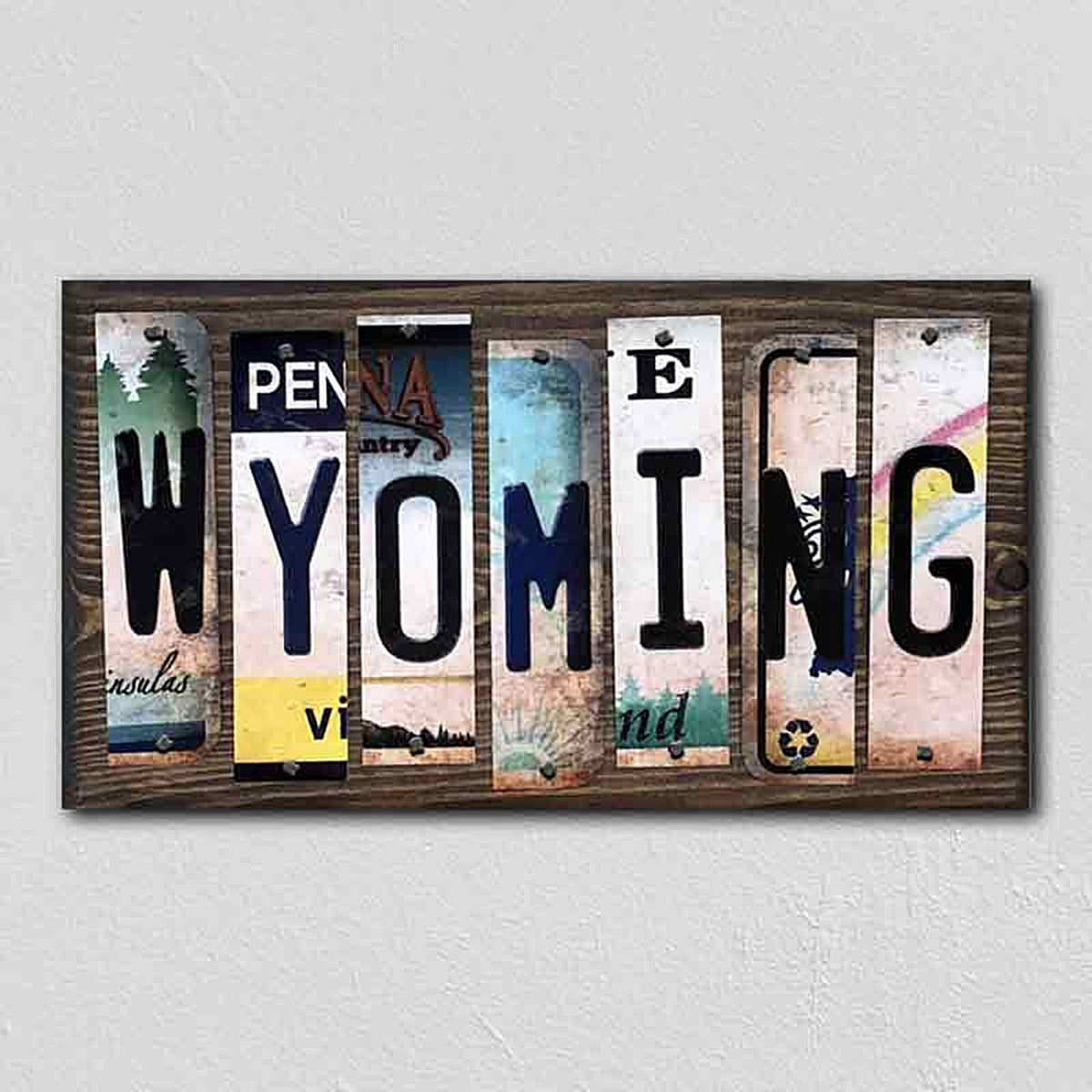 Wyoming License Plate Tag Strips Novelty Wood Signs