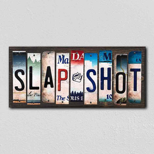 Slap Shot License Plate Tag Strips Novelty Wood Signs