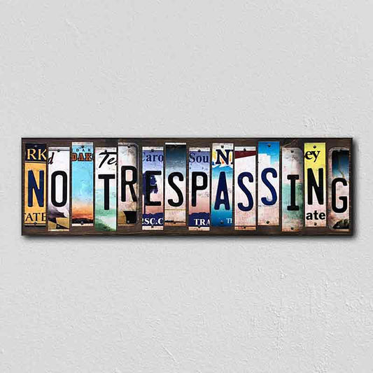 No Trespassing License Plate Tag Strips Novelty Wood Signs