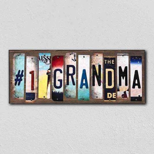 #1 Grandma License Plate Tag Strips Novelty Wood Signs
