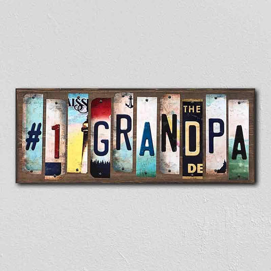 #1 Grandpa License Plate Tag Strips Novelty Wood Signs