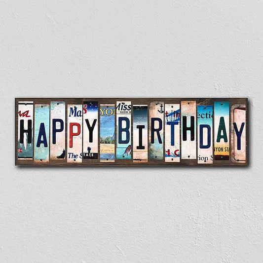 Happy Birthday License Plate Tag Strips Novelty Wood Signs