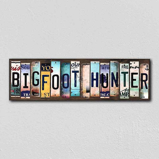 Bigfoot Hunter License Plate Tag Strips Novelty Wood Signs