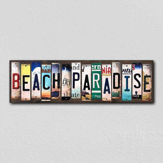Beach Paradise License Plate Tag Strips Novelty Wood Signs