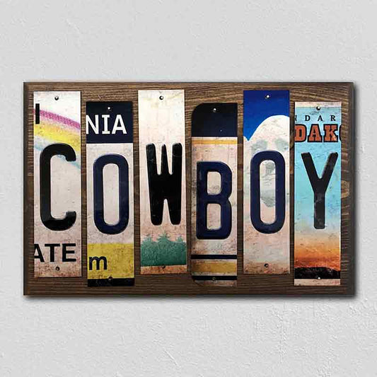 Cowboy License Plate Tag Strips Novelty Wood Signs