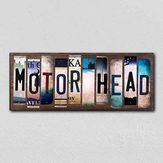 Motor Head License Plate Tag Strips Novelty Wood Signs