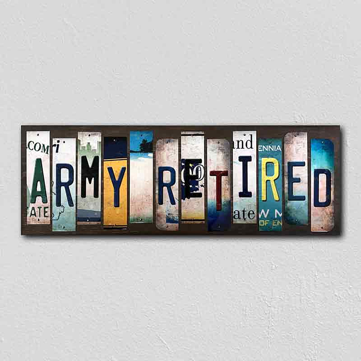 Army Retired License Plate Tag Strips Novelty Wood Signs