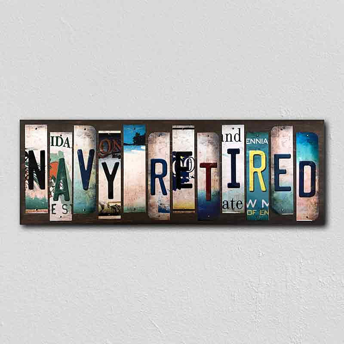 Navy Retired License Plate Tag Strips Novelty Wood Signs