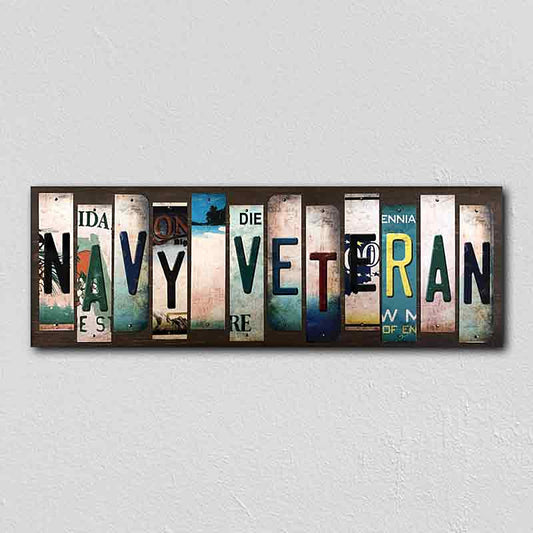 Navy Veteran License Plate Tag Strips Novelty Wood Signs