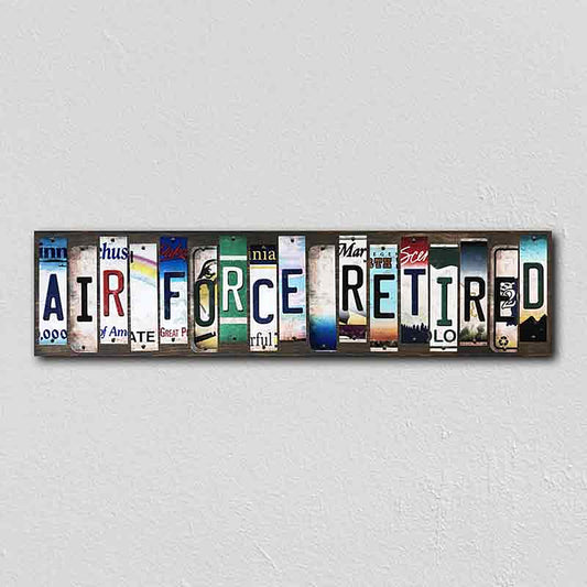 Air Force Retired License Plate Tag Strips Novelty Wood Signs