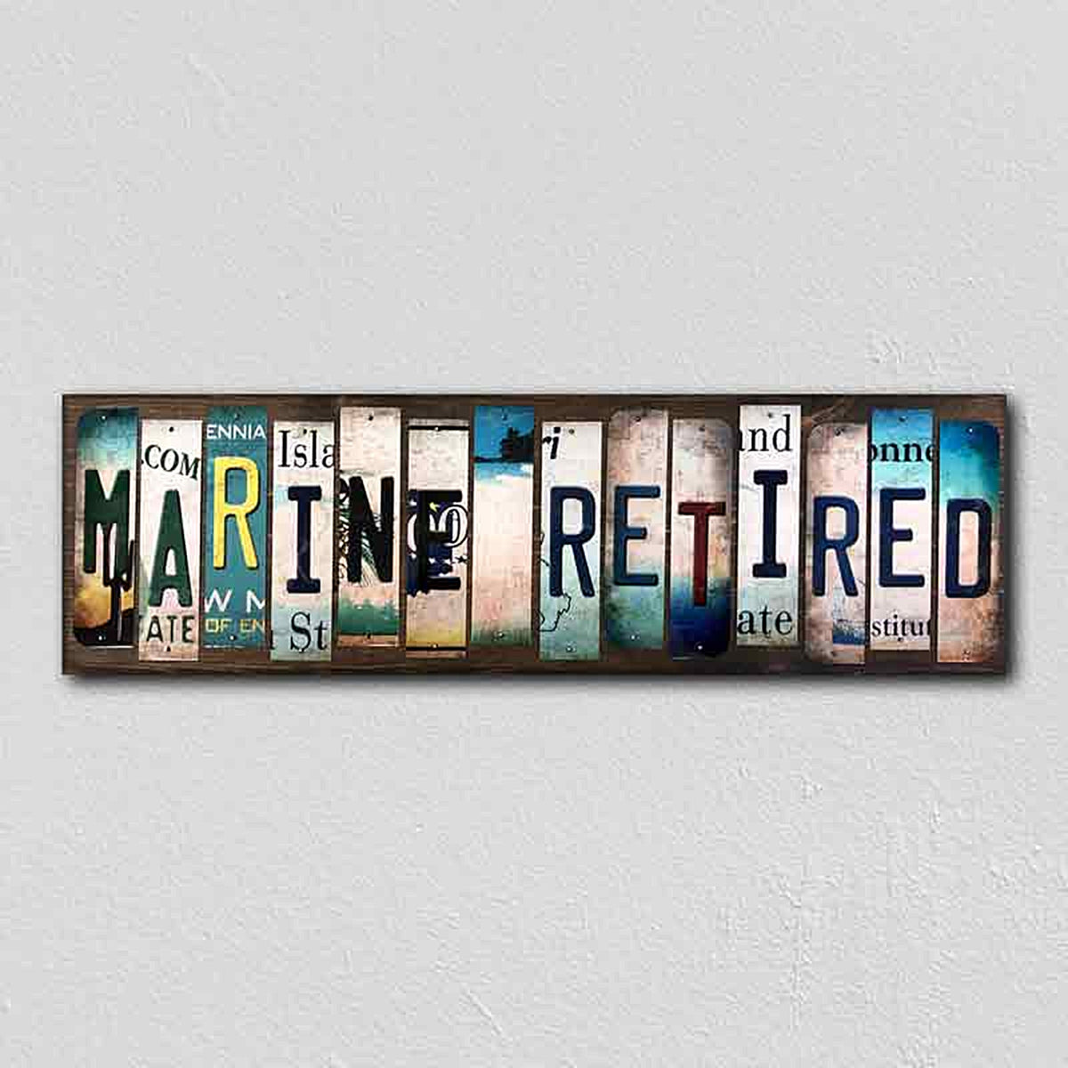 Marine Retired License Plate Tag Strips Novelty Wood Signs
