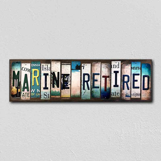 Marine Retired License Plate Tag Strips Novelty Wood Signs