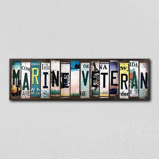 Marine Veteran License Plate Tag Strips Novelty Wood Signs