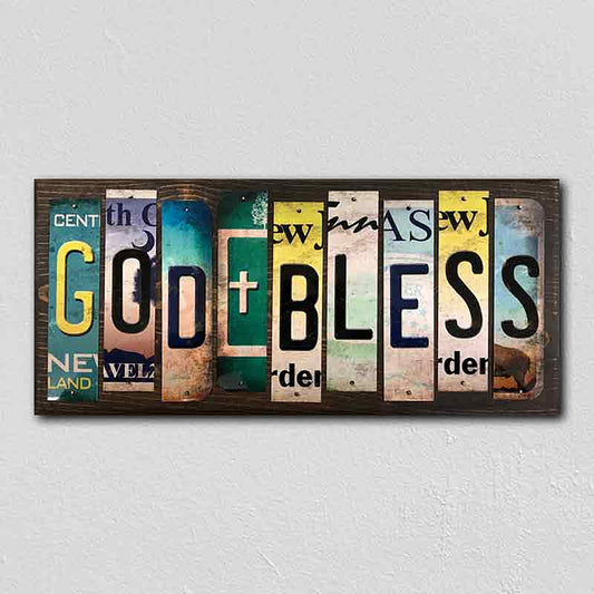 God Bless License Plate Tag Strips Novelty Wood Signs