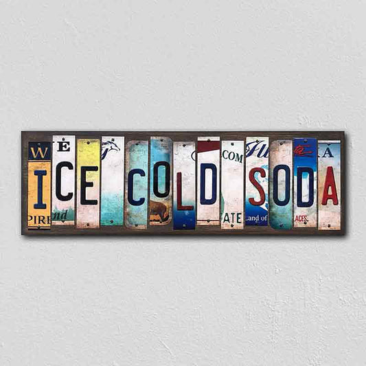Ice Cold Soda License Plate Tag Strips Novelty Wood Signs