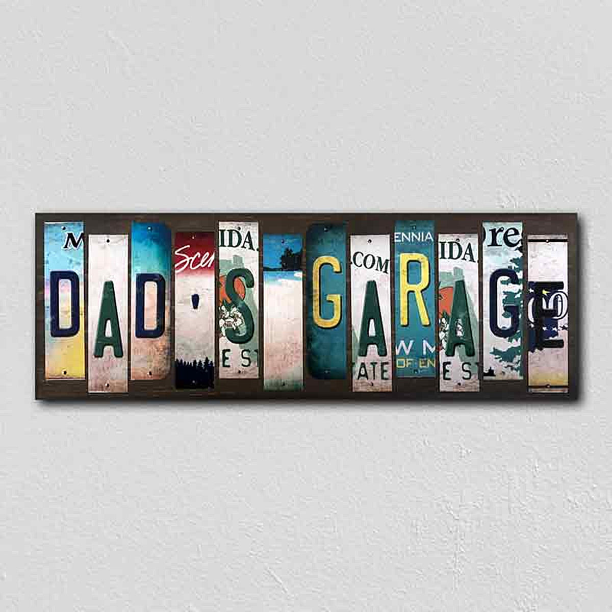 Dads Garage License Plate Tag Strips Novelty Wood Signs