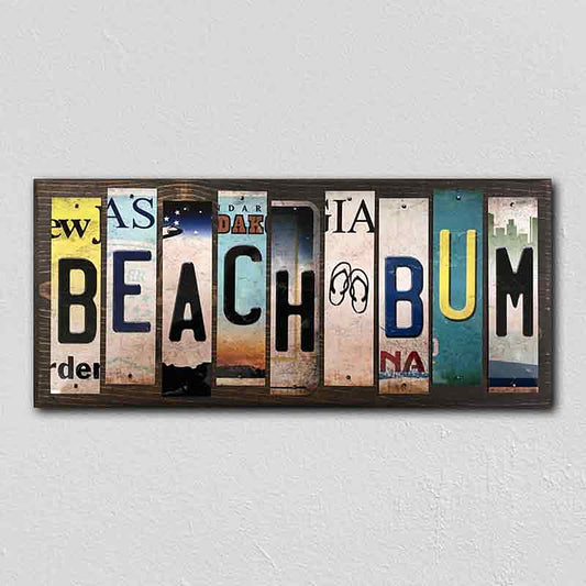 Beach Bum License Plate Tag Strips Novelty Wood Signs