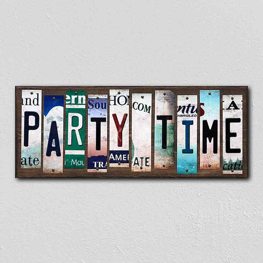 Party Time License Plate Tag Strips Novelty Wood Signs