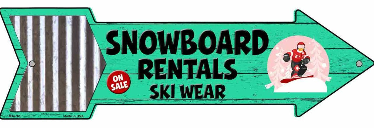 Snowboard Rentals Metal Arrow Sign