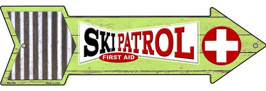 Ski Patrol First Aid Metal Arrow Sign
