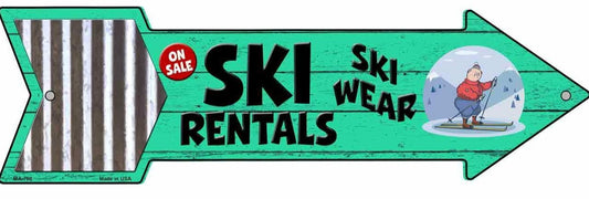 Ski Rentals Metal Arrow Sign