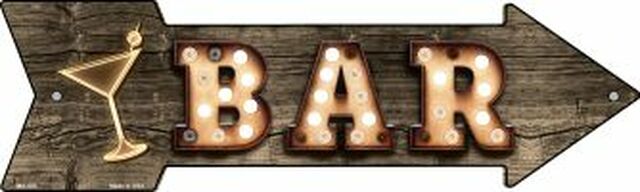 Bar With Cocktail Bulb Letters Metal Arrow