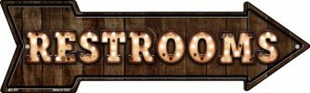 Restrooms Bulb Letters Metal Arrow