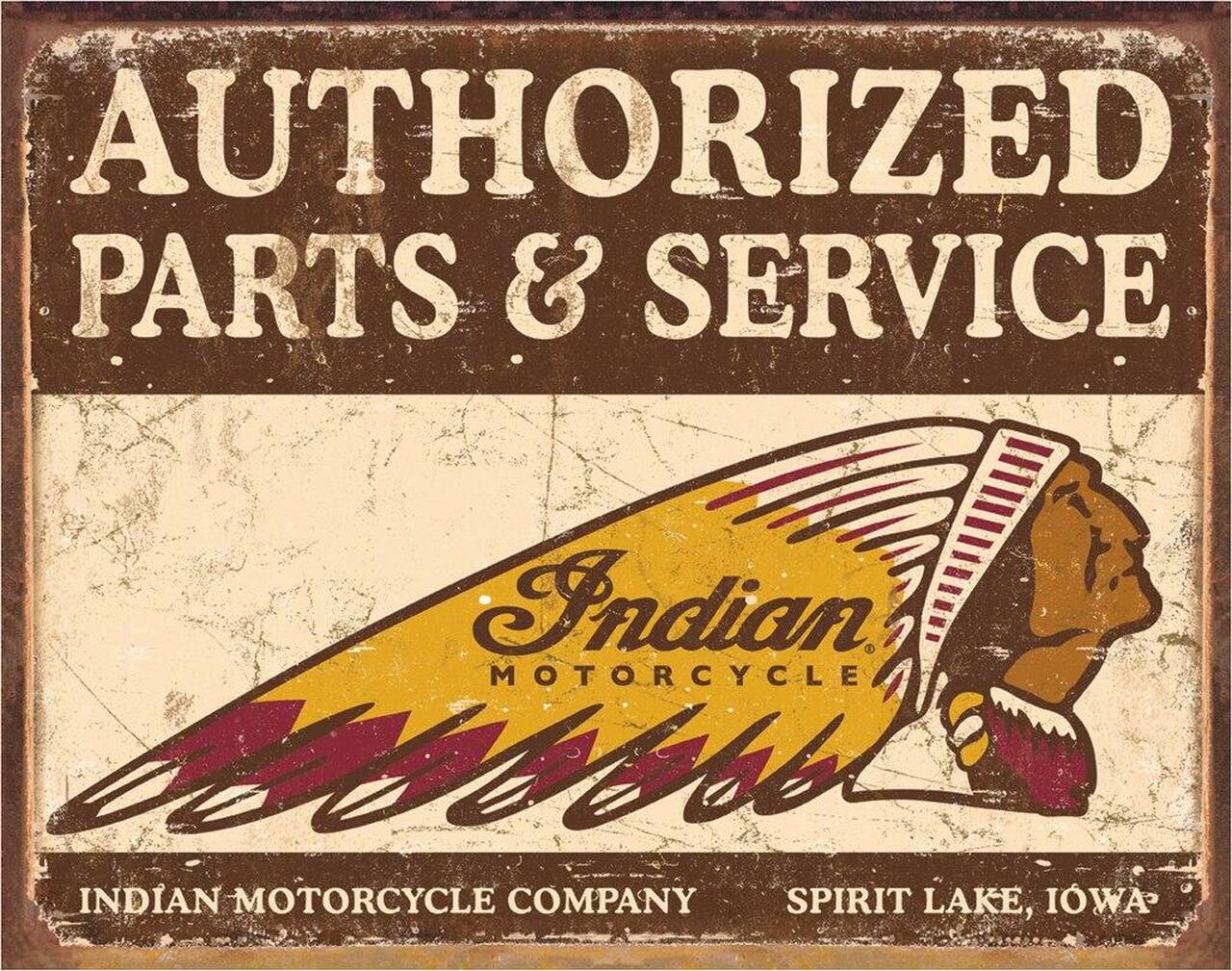 Authorized Indian Parts and Service - tin sign wall decor (officially licensed design)