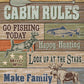 Cabin Rules - tin sign wall decor